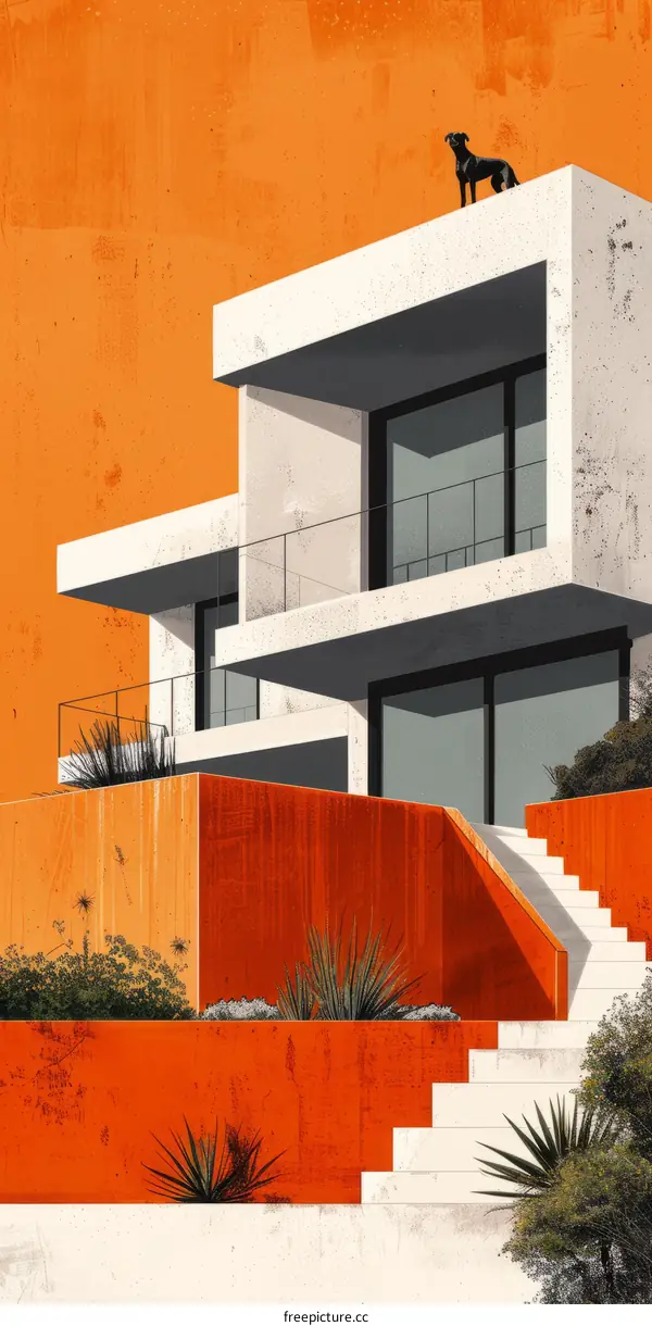 A Modernist House With Geometric Shapes and Bright Colors