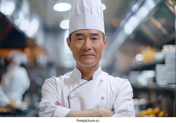 Portrait of a Japanese chef in a commercial kitchen