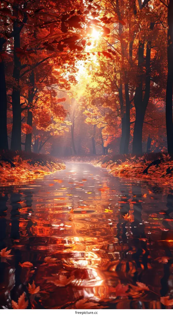 Autumn Forest Landscape with River