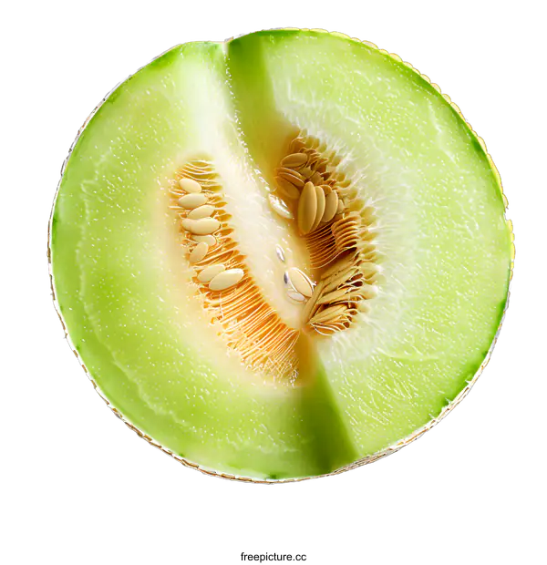[Transparent Background PNG]Green melon cut in half isolated on white background