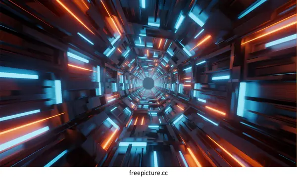 Futuristic Digital Tunnel with Bright Neon Lights