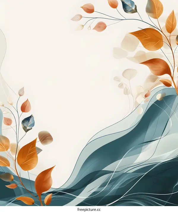 Abstract Watercolor Floral Background With Teal and Orange