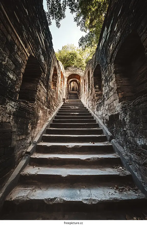 Stone Stairway Leading Up to a Temple in China