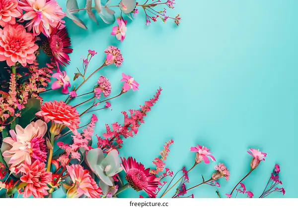 Pink Flowers on a Turquoise Background