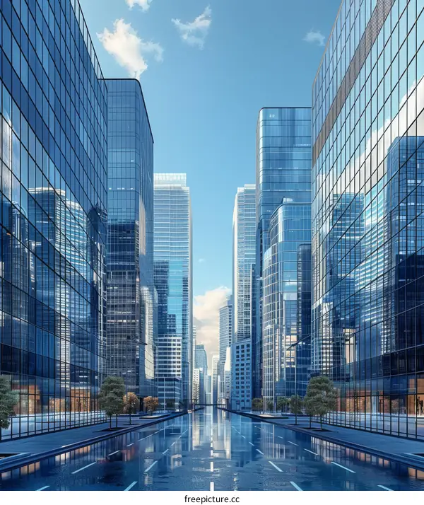 Urban Metropolis with Towering Skyscrapers and Reflective Glass Exteriors