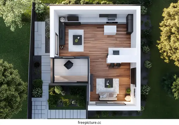 Modern Home Interior Design  Floor Plan with Patio Backyard