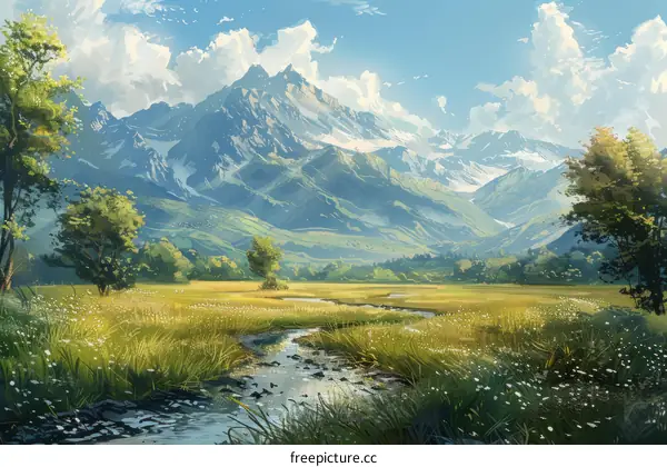 Tranquil Mountain Stream in a Picturesque Valley