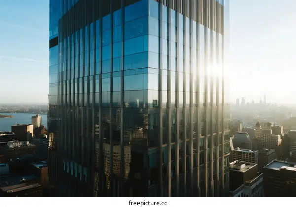 Modern Glass Skyscraper with Reflective Facade in Urban Area