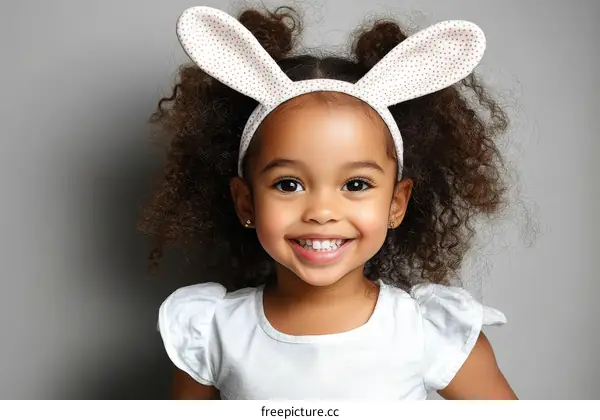 Smiling Girl with Bunny Ears Portrait