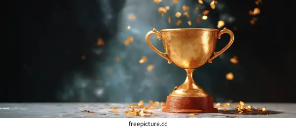 Golden Trophy with Confetti Falling