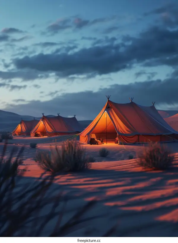 Desert Sunset with Camping Tents
