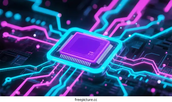 Circuit Board and Microchip Showing Modern Technology Concept