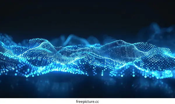 Abstract Blue Futuristic Wave of Particles on Dark Background