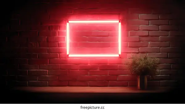 Neon Light Frame Against Brick Wall Illustration