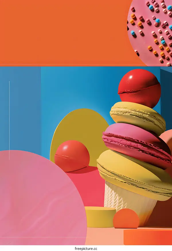 Colorful Abstract Food Illustration with Macarons