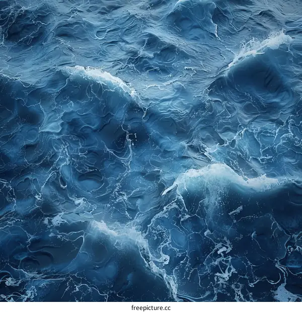 Deep blue ocean surface with white foam