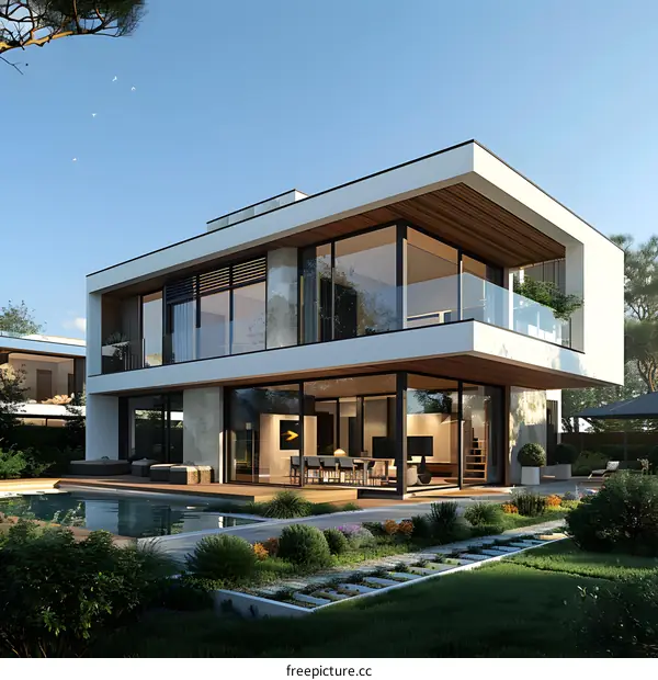 Modern villa exterior design with pool