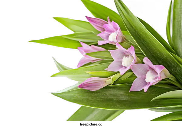 [Transparent Background PNG]Pink Flowers With Green Leaves On White Background