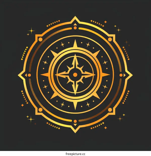 Golden compass symbol with stars