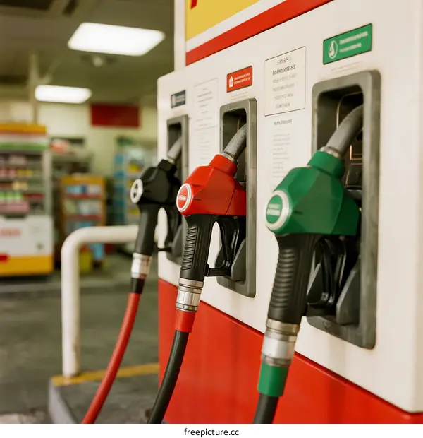 Gas station fuel nozzles with different colors