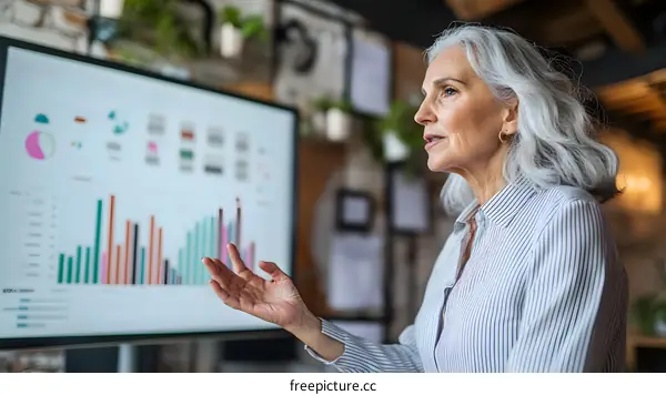 Businesswoman Presenting Data on Screen
