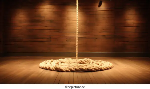 rope art installation in a wooden room