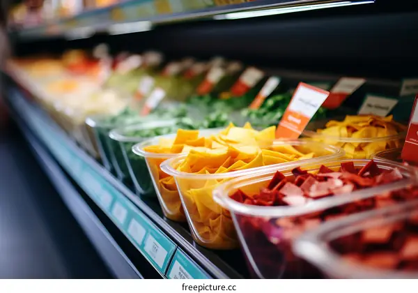 Colorful Variety of Fresh Fruits and Vegetables in Plastic Containers
