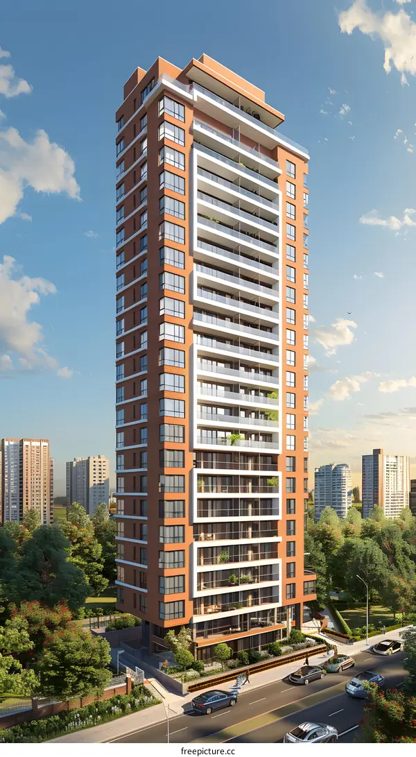 Modern Residential Tower Against a Blue Sky