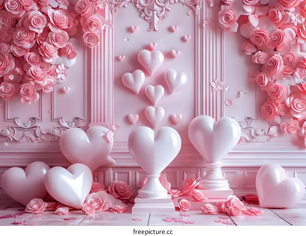 Pink roses and hearts backdrop