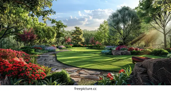 Serene Lush Garden with Sunlight