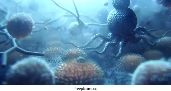 Microscopic View of a Cell with Tentacles