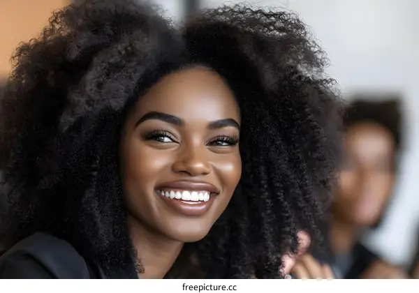 Happy Black Woman with Afro Smiling