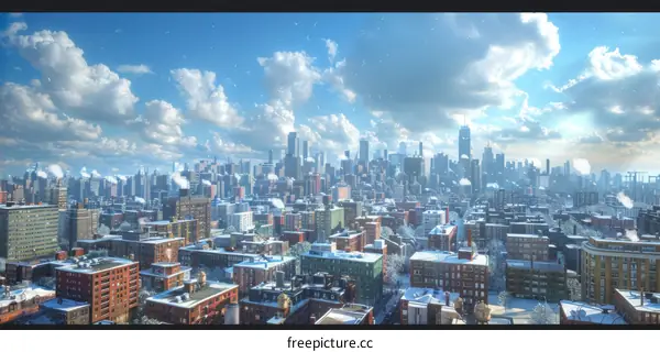 Snowy Cityscape Panorama Winter View