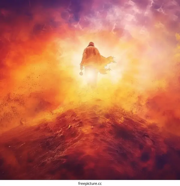 A lone figure stands on a barren hilltop, holding a lantern.