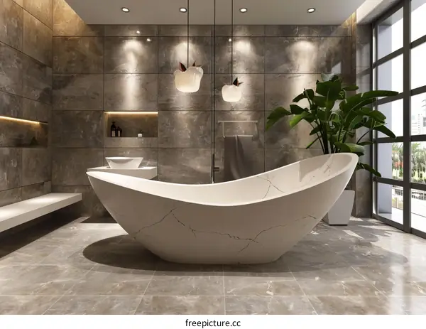Modern Luxury Marble Bathtub in a Stylish Bathroom