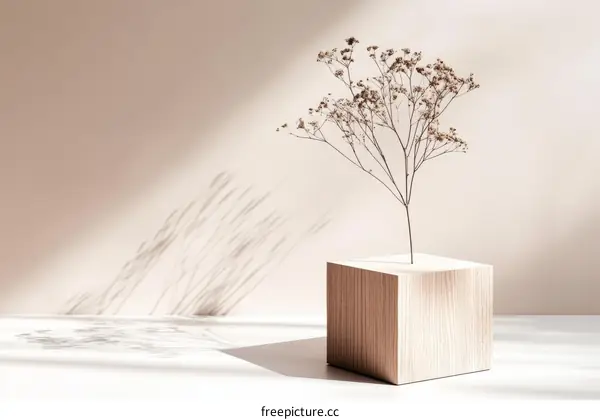 Minimalist Dried Flower Display on Wooden Cube