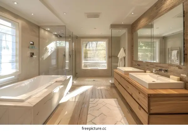 Modern Luxurious Bathroom with Wooden Vanity