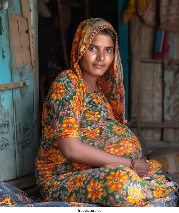 Pregnant Woman in Traditional Clothing Portrait