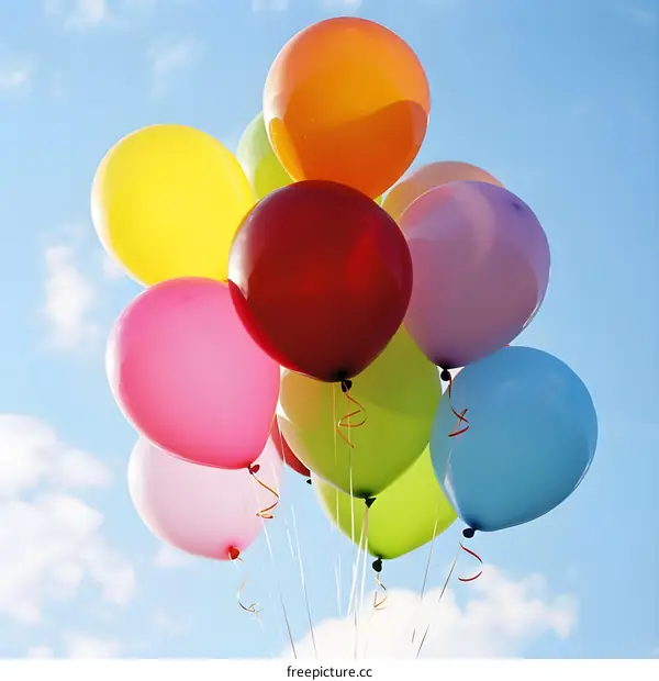 Colorful Balloons Floating In The Blue Sky