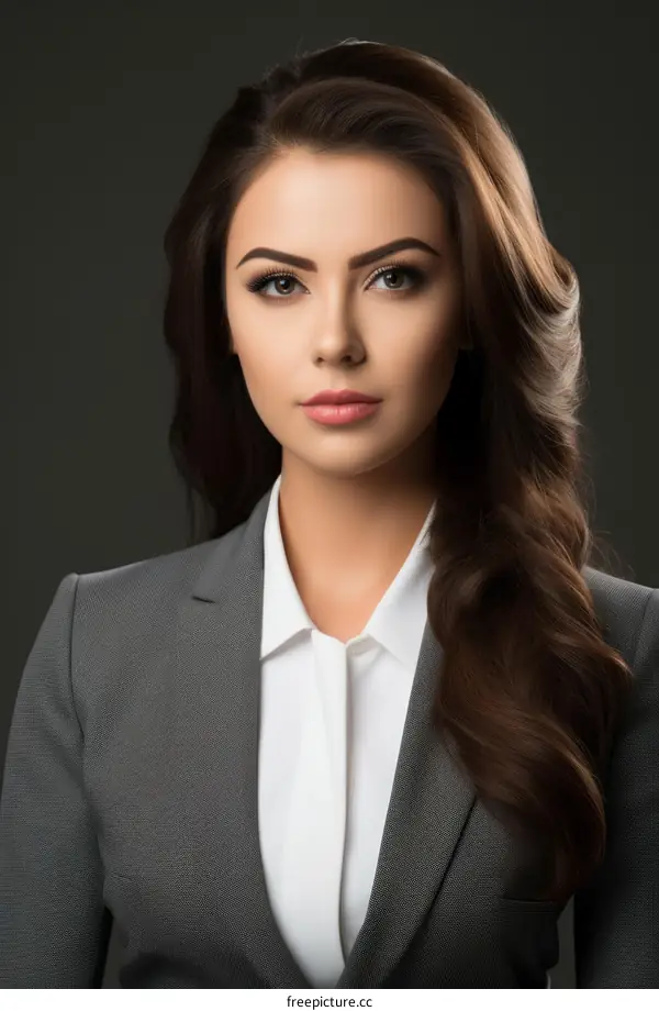 Confident Businesswoman in a Gray Suit