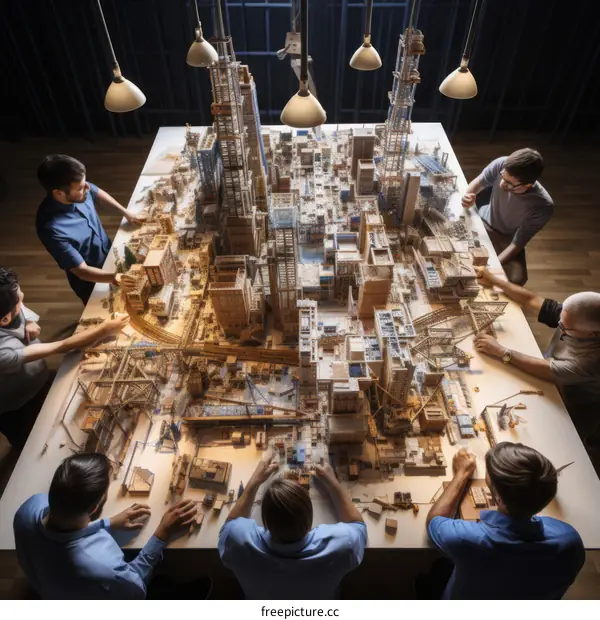 A group of architects working on a city model