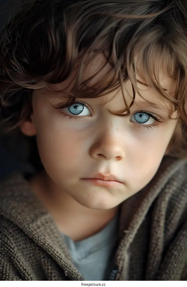 Portrait of Young Boy with Blue Eyes