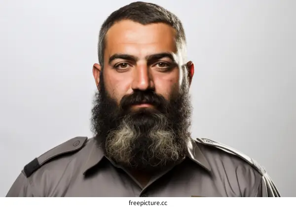 Portrait of a security guard with a beard