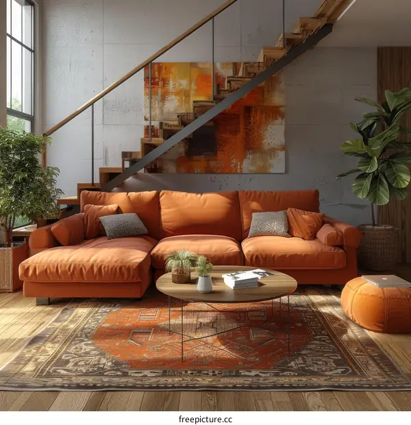 Modern Lounge with Orange Sofa and Coffee Table