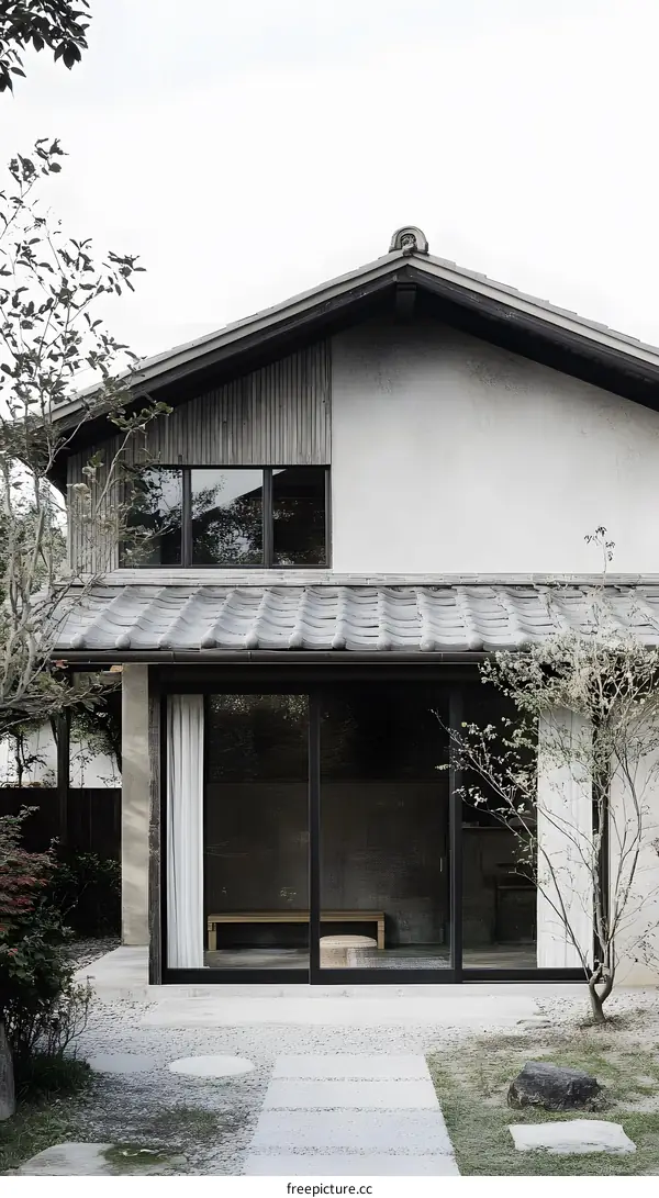 Minimalist Japanese Home Exterior With Stone Pathway