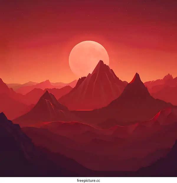 Red Mountains With Full Moon at Night