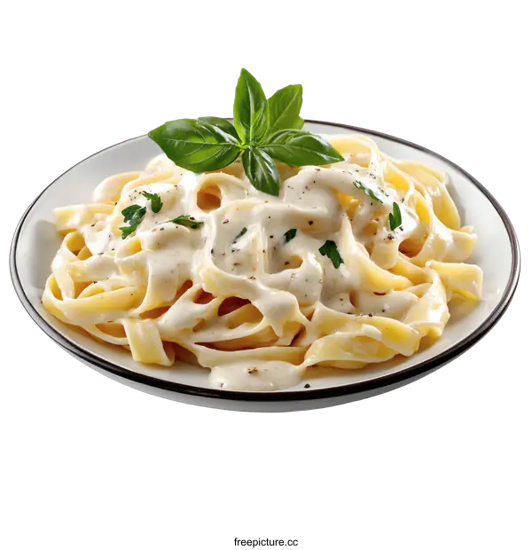 [Transparent Background PNG]Creamy Pasta Dish with Basil