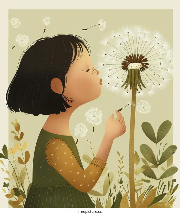 Little girl blowing dandelion flower