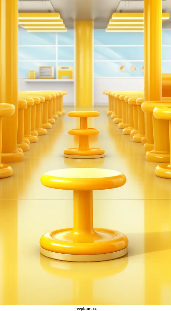 Surreal Yellow Room with Stools