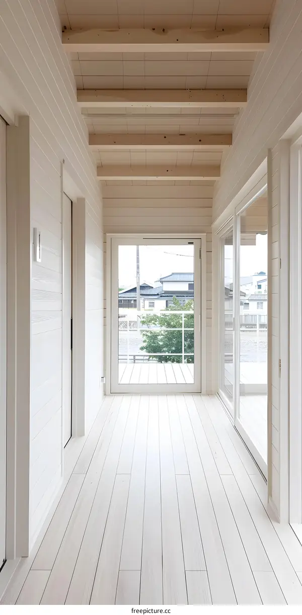 Modern White Wood Floor and Ceiling in a Minimalist Home